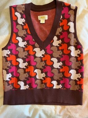 Maeve V-Neck Sweater Vest with Squirrel Motif
